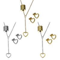 Fashion Stainless Steel Jewelry Sets, Stud Earring & necklace, with 2Inch extender chain, Heart, plated, oval chain & for woman 42.5mm,1.5mm Approx 17 Inch 