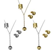 Fashion Stainless Steel Jewelry Sets, Stud Earring & necklace, with 2Inch extender chain, plated, oval chain & for woman 42mm,1.5mm Approx 17 Inch 
