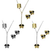 Fashion Stainless Steel Jewelry Sets, Stud Earring & necklace, with Resin, with 2Inch extender chain, Butterfly, plated, oval chain & for woman 41mm,1.5mm Approx 17 Inch 