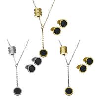 Fashion Stainless Steel Jewelry Sets, Stud Earring & necklace, with Resin, with 2Inch extender chain, plated, oval chain & for woman 42mm,1.5mm Approx 17 Inch 