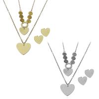 Fashion Stainless Steel Jewelry Sets, Stud Earring & necklace, with 2Inch extender chain, Heart, plated, oval chain & for woman 1.5mm Approx 16 Inch 