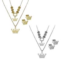 Fashion Stainless Steel Jewelry Sets, Stud Earring & necklace, with 2Inch extender chain, Crown, plated, oval chain & for woman 1.5mm Approx 16 Inch 