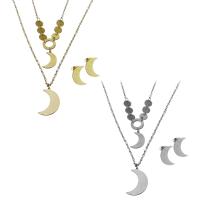 Fashion Stainless Steel Jewelry Sets, Stud Earring & necklace, with 2Inch extender chain, Moon, plated, oval chain & for woman 1.5mm Approx 16 Inch 