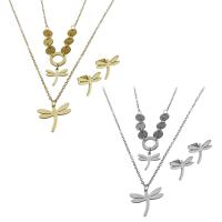 Fashion Stainless Steel Jewelry Sets, Stud Earring & necklace, with 2Inch extender chain, Dragonfly, plated, oval chain & for woman 1.5mm Approx 16 Inch 