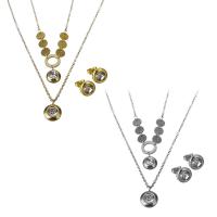 Fashion Stainless Steel Jewelry Sets, Stud Earring & necklace, with 2Inch extender chain, plated, oval chain & for woman & with rhinestone 1.5mm Approx 16 Inch 
