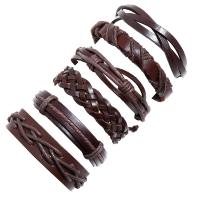 Faux Leather Bracelet Set, with Linen & Wax Cord, 6 pieces & fashion jewelry & for man, 60mm 
