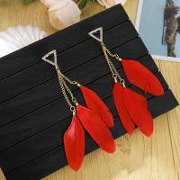 Fashion Feather Earring , Zinc Alloy, with Feather, plated, for woman & with rhinestone & hollow 120mm 