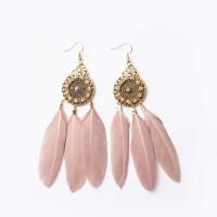 Fashion Feather Earring , Zinc Alloy, with Feather, antique gold color plated, Bohemian style & for woman & hollow 