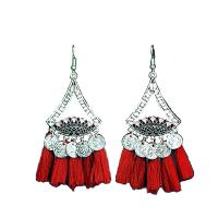 Fashion Tassel Earring, Zinc Alloy, with Cotton Thread, Geometrical Pattern, silver color plated, folk style & for woman & hollow 