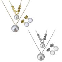 Fashion Stainless Steel Jewelry Sets, Stud Earring & necklace, with Plastic Pearl, with 2Inch extender chain, plated, oval chain & for woman 1.5mm Approx 17 Inch 