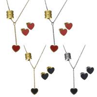 Fashion Stainless Steel Jewelry Sets, Stud Earring & necklace, with Resin, with 2Inch extender chain, Heart, plated, oval chain & for woman 44mm,1.5mm Approx 17 Inch 
