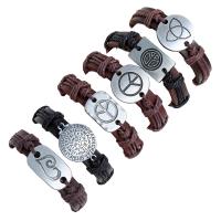 Cowhide Bracelets, Faux Leather, with Linen & Zinc Alloy, 6 pieces & fashion jewelry & for man, 60mm 