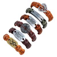 Cowhide Bracelets, Faux Leather, with Linen & Zinc Alloy, 6 pieces & fashion jewelry & for man, 60mm 