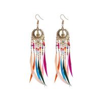 Fashion Feather Earring , Zinc Alloy, with Seedbead & Feather, Geometrical Pattern, plated & for woman & hollow 