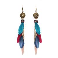 Fashion Feather Earring , Zinc Alloy, with Feather, antique gold color plated, Bohemian style & for woman 