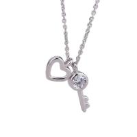 Sterling Silver Jewelry Necklace, 925 Sterling Silver, Key, platinum plated, for woman & with rhinestone, metallic color plated Approx 17.7 Inch 