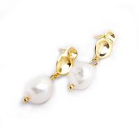 Sterling Silver Pearl Drop Earring, 925 Sterling Silver, with Freshwater Pearl, gold color plated, for woman, metallic color plated, 39.5mm 