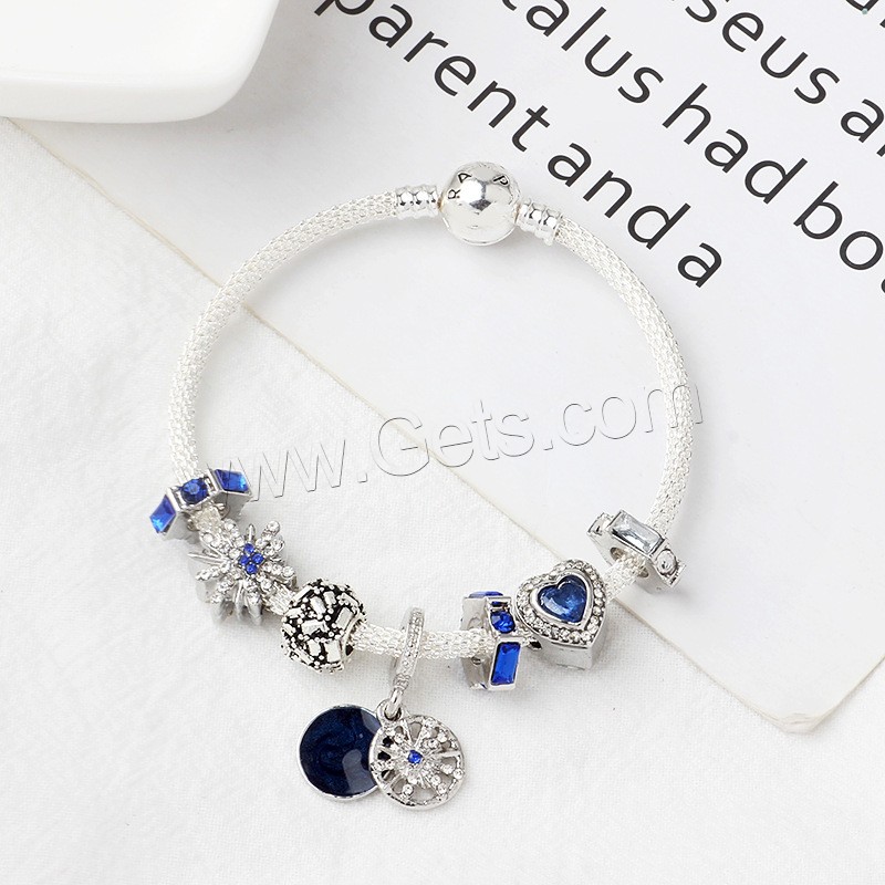 Zinc Alloy European Bracelets, plated, different size for choice & for woman & with rhinestone, blue, Sold By Strand