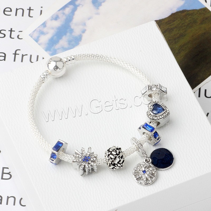 Europeo pulseras de cristal mixto, aleación de zinc, chapado, diverso tamaño para la opción & para mujer & con diamantes de imitación, azul, Vendido por Sarta