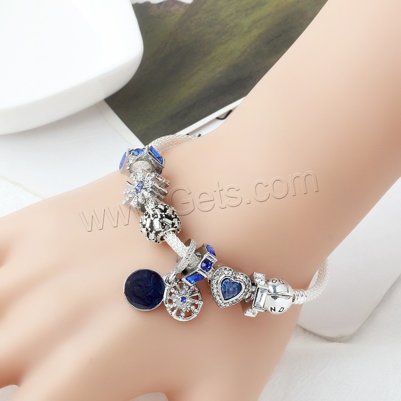 Zinc Alloy European Bracelets, plated, different size for choice & for woman & with rhinestone, blue, Sold By Strand