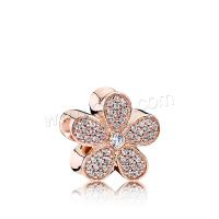 Rhinestone Zinc Alloy European Beads, Flower, rose gold color plated, DIY & with rhinestone, metallic color plated 