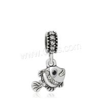 Zinc Alloy European Pendants, Fish, antique silver color plated, DIY & with rhinestone, metallic color plated 