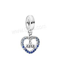 Zinc Alloy European Pendant, Heart, rose gold color plated, DIY & with rhinestone & hollow, blue 