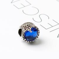 Rhinestone Zinc Alloy European Beads, plated, DIY & with rhinestone, blue 