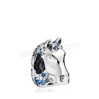 alliage de zinc Perles européennes de grand trou, cheval, Placage, DIY & avec strass, bleu Vendu par PC