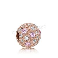 Zinc Alloy European Clip, Round, rose gold color plated, DIY & with rhinestone, metallic color plated 