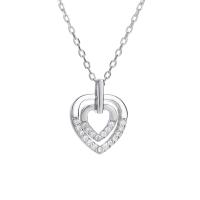 Harz Messing Halskette, Herz, plattiert, Modeschmuck & für Frau & mit Strass, Silberfarbe, 11x13mm, verkauft von Strang