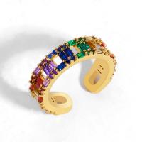 Circón cúbico anillo de dedo de latón, cúbica circonia, con metal, para mujer, multicolor, 23x6mm, Vendido por UD