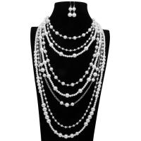 Fashion Zinc Alloy Jewelry Sets, earring & necklace, with Plastic Pearl, plated, 2 pieces & fashion jewelry & for woman nickel, lead & cadmium free 