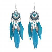Fashion Feather Earring , Zinc Alloy, with Feather, Flower, antique silver color plated, vintage & for woman 