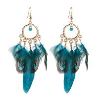 Fashion Feather Earring , Zinc Alloy, with Seedbead & Feather, Donut, gold color plated, for woman & hollow 