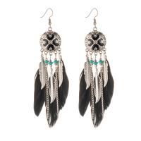 Fashion Feather Earring , Zinc Alloy, with Seedbead & Feather, antique silver color plated, vintage & for woman 120mm 