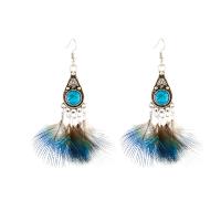 Fashion Feather Earring , Zinc Alloy, with Feather, plated, folk style & for woman, 60mm 