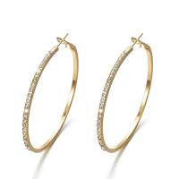 Zinc Alloy Hoop Earring, Donut, plated, for woman & with rhinestone & hollow 56mm 