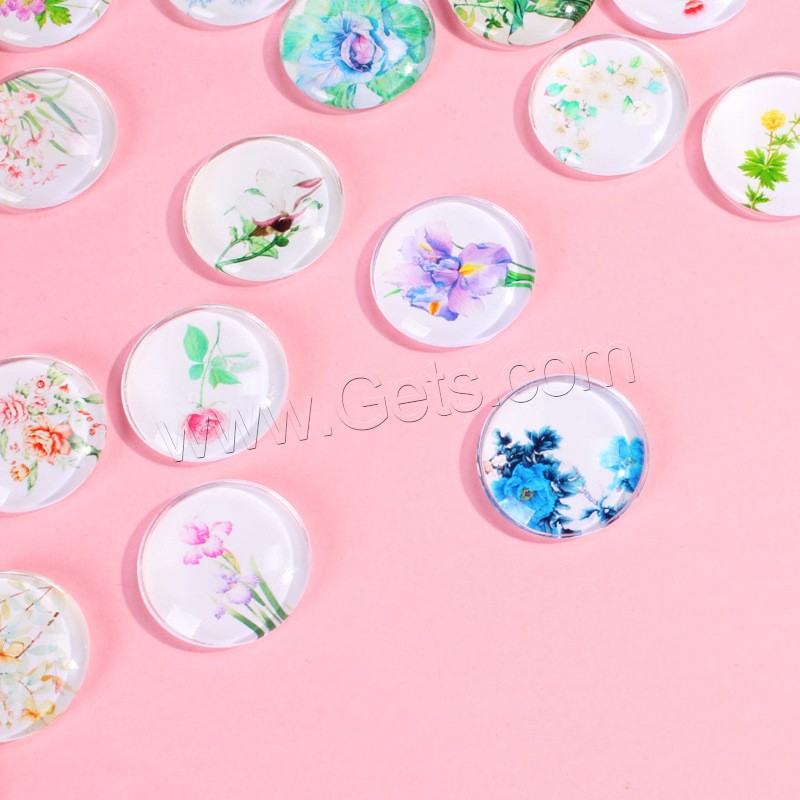 Mobile Phone DIY Decoration, Glass, Round, printing, random style & mixed pattern, mixed colors, Sold By PC
