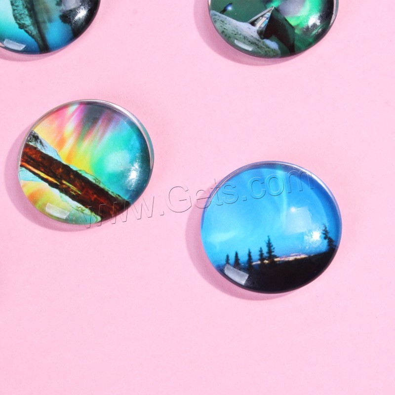 Mobile Phone DIY Decoration, Glass, Round, printing, random style & mixed pattern, mixed colors, Sold By PC