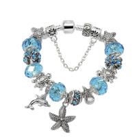 Zinc Alloy European Bracelets, with Lampwork, plated & micro pave cubic zirconia & for woman, blue 