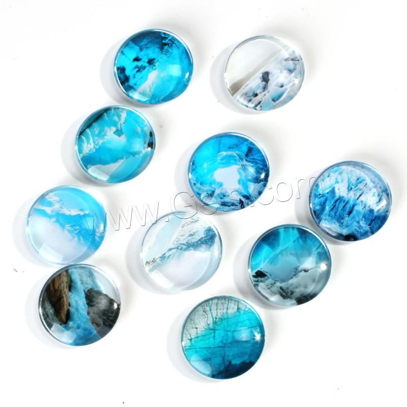 Mobile Phone DIY Decoration, Glass, Round, printing, random style & mixed pattern & different size for choice, blue, Sold By PC