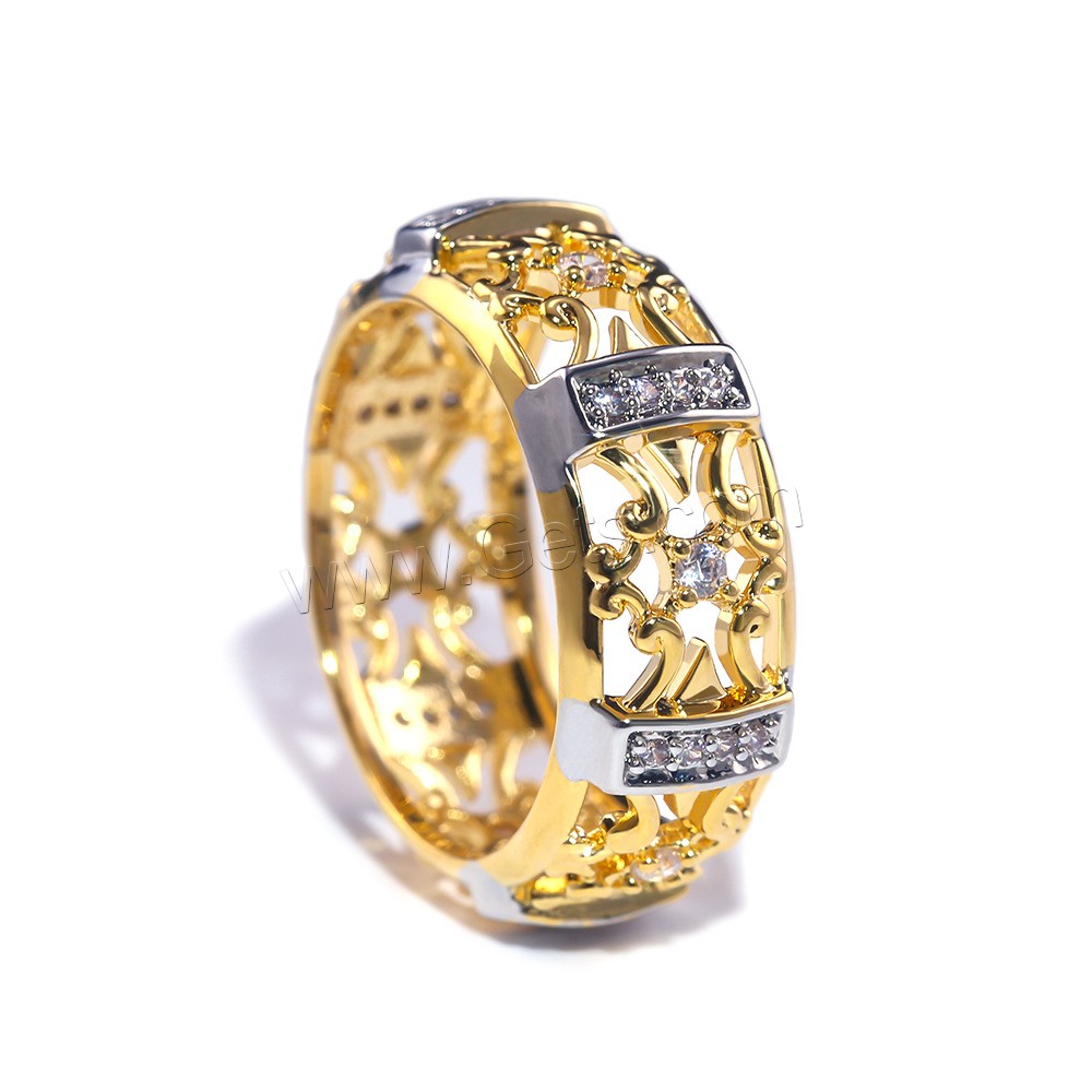 Цирконий Micro Pave Латунь палец кольцо, плакирован золотом, разный размер для выбора & инкрустированное микро кубического циркония & отверстие, плакирование металлическим цветом, продается PC