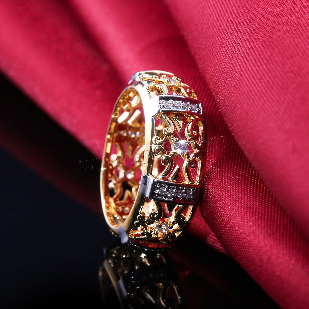 Цирконий Micro Pave Латунь палец кольцо, плакирован золотом, разный размер для выбора & инкрустированное микро кубического циркония & отверстие, плакирование металлическим цветом, продается PC