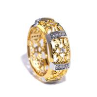 Cubic Zirconia Micro Pave Brass Finger Ring, gold color plated & micro pave cubic zirconia & hollow, metallic color plated 