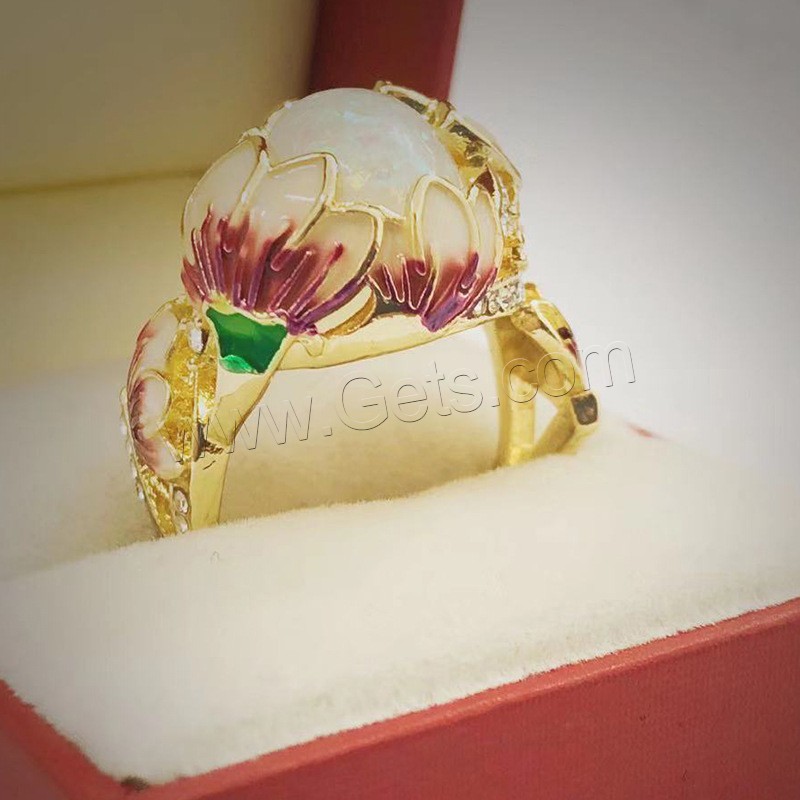 Gemstone Zinc Alloy Finger Ring, with Gemstone, gold color plated, Hand-Painted Enamel Glaze & different size for choice & for woman & with rhinestone, metallic color plated, Sold By PC