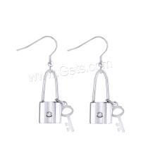 Titanium Steel Earrings, Lock and Key, polished, micro pave cubic zirconia & for woman, original color 