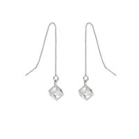Brass Thread Through Earrings, with Crystal, fashion jewelry & for woman, silver color, 4.5mm 