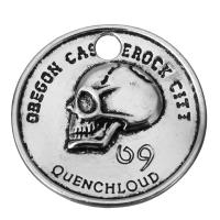 Zinc Alloy Skull Pendants, Flat Round, fashion jewelry & blacken, silver color Approx 3.5mm 