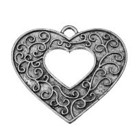 Zinc Alloy Heart Pendants, fashion jewelry & hollow & blacken, silver color Approx 4mm 